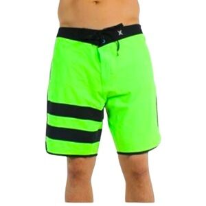 HURLEY Block Party Solid Board Short Mens Size W38 Neon Green Blue Color Block